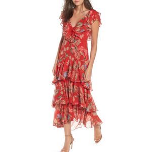 Wayf Chelsea Tiered Ruffle Maxi Dress Red Floral